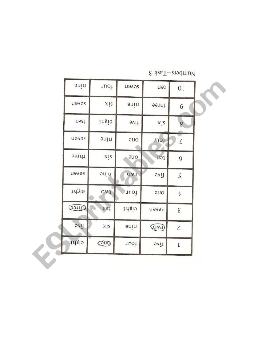 Numbers worksheet