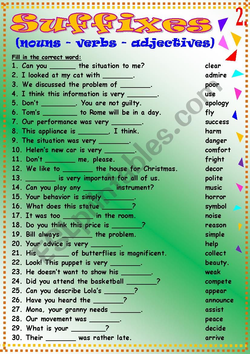 Suffixes 2 worksheet