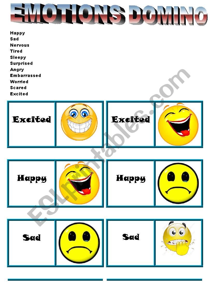 Emotions-Feelings Domino worksheet
