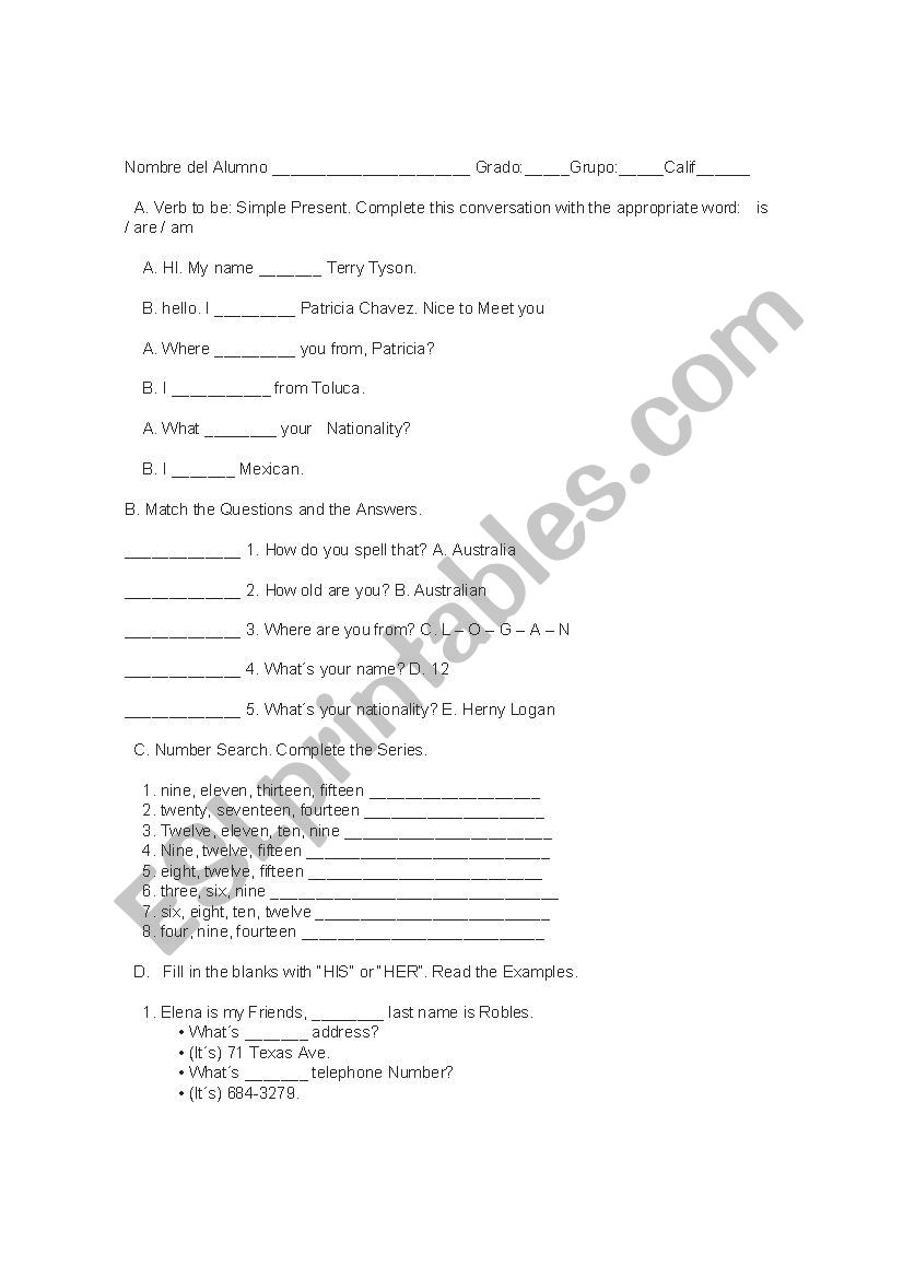 present simple test worksheet