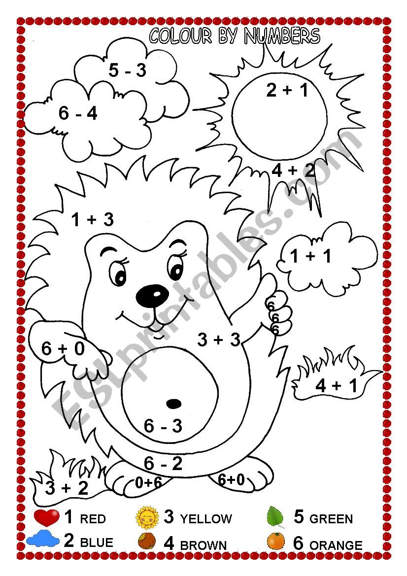 COLOUR BY NUMBERS (HEDGEHOG) worksheet