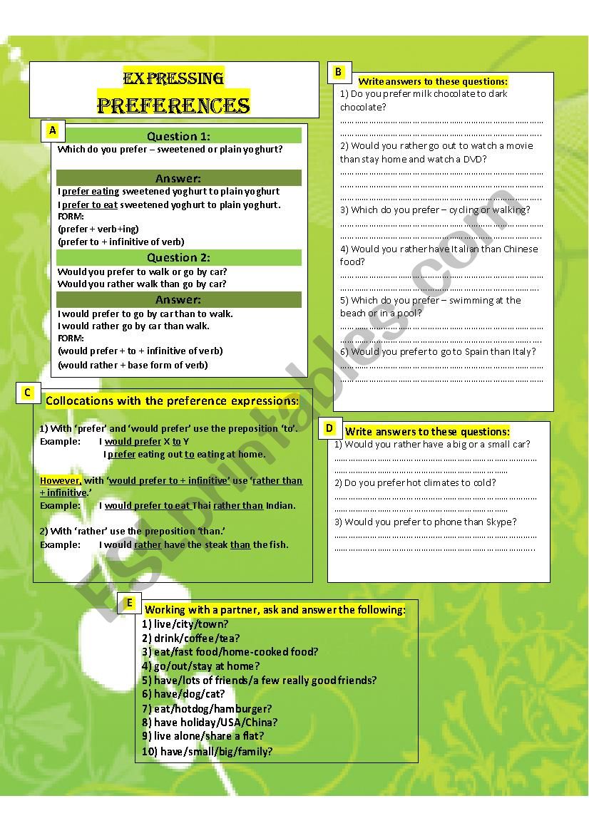 Expressing preferences and giving reasons using comparatives (grammar guide and exercises including communicative)