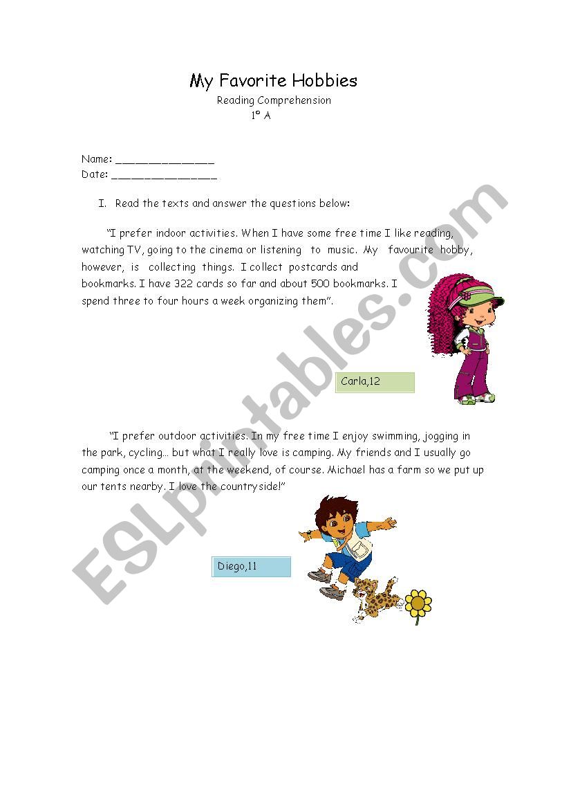 Reading comprehension worksheet