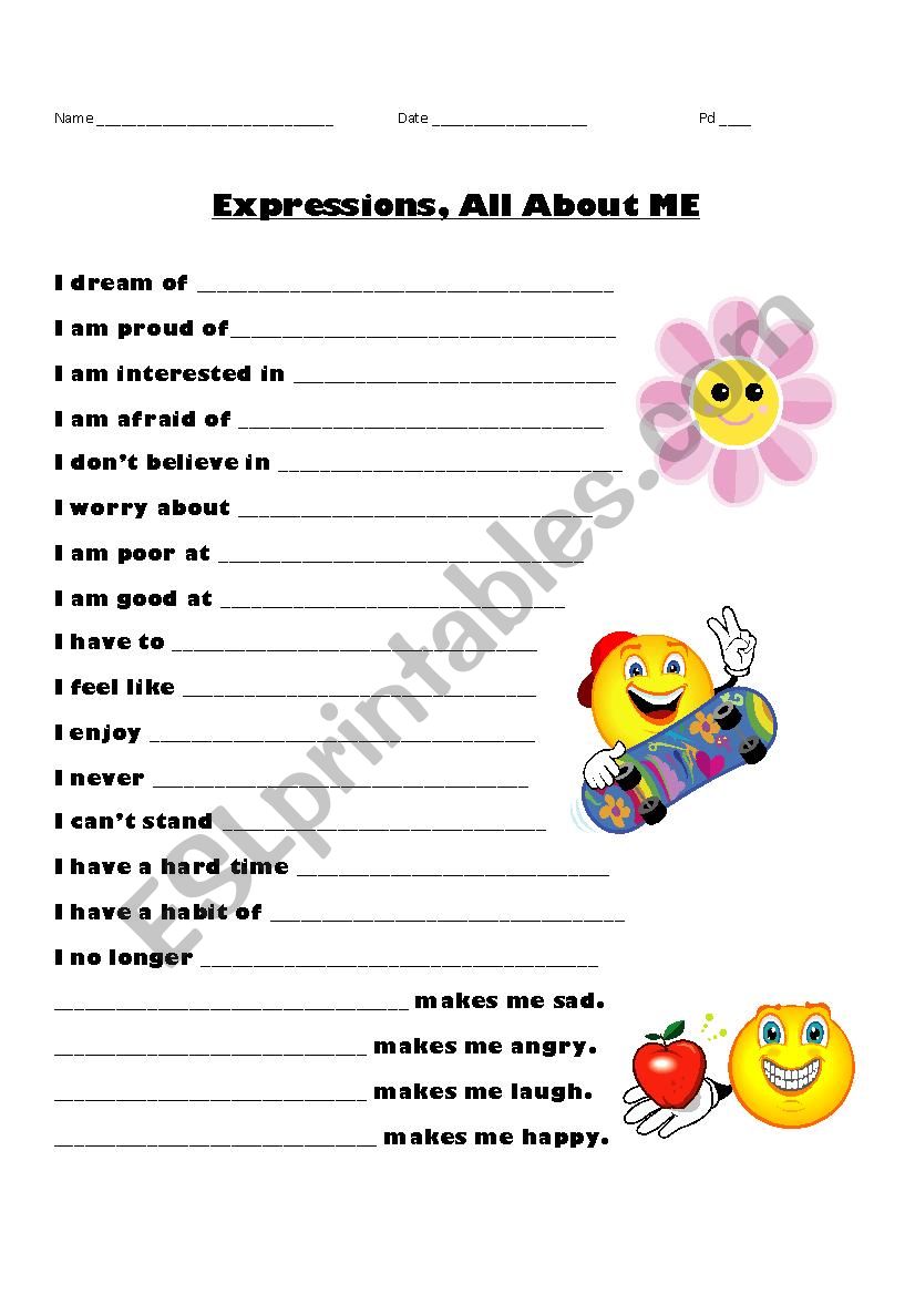 Expressions - All About Me worksheet