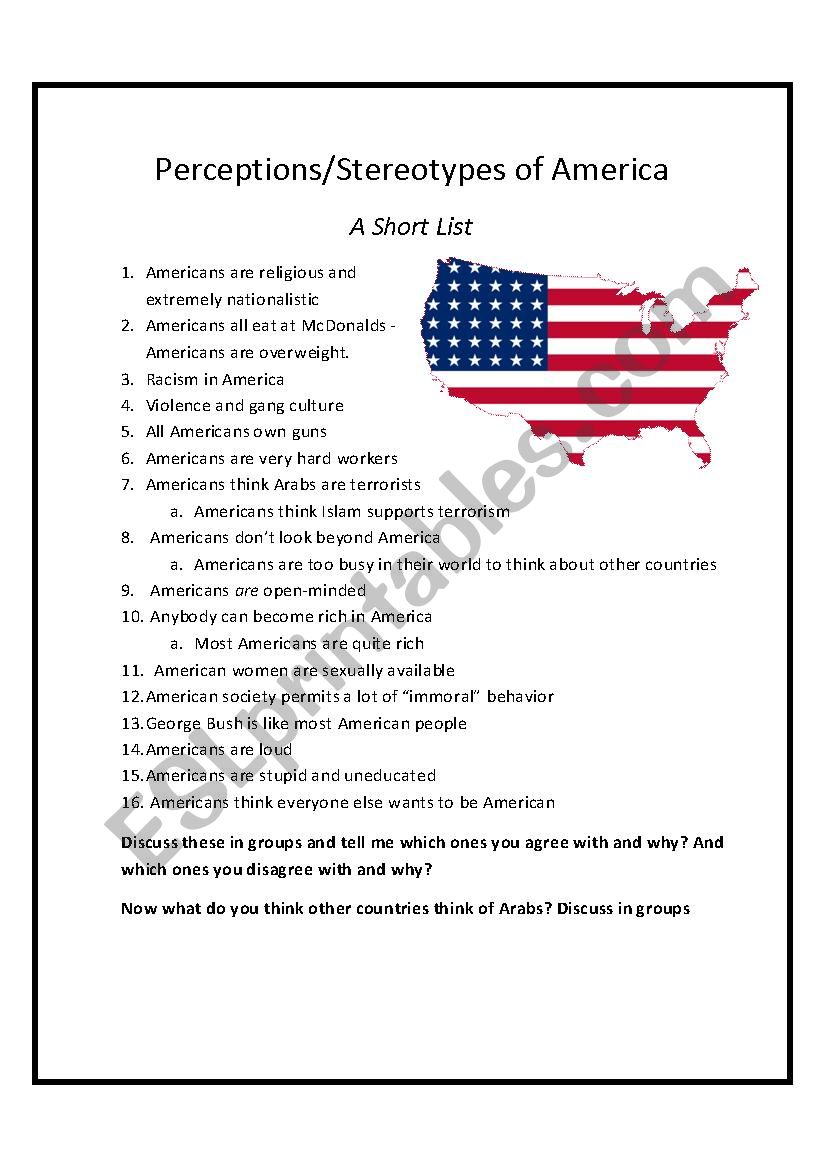 Perceptions of America  worksheet