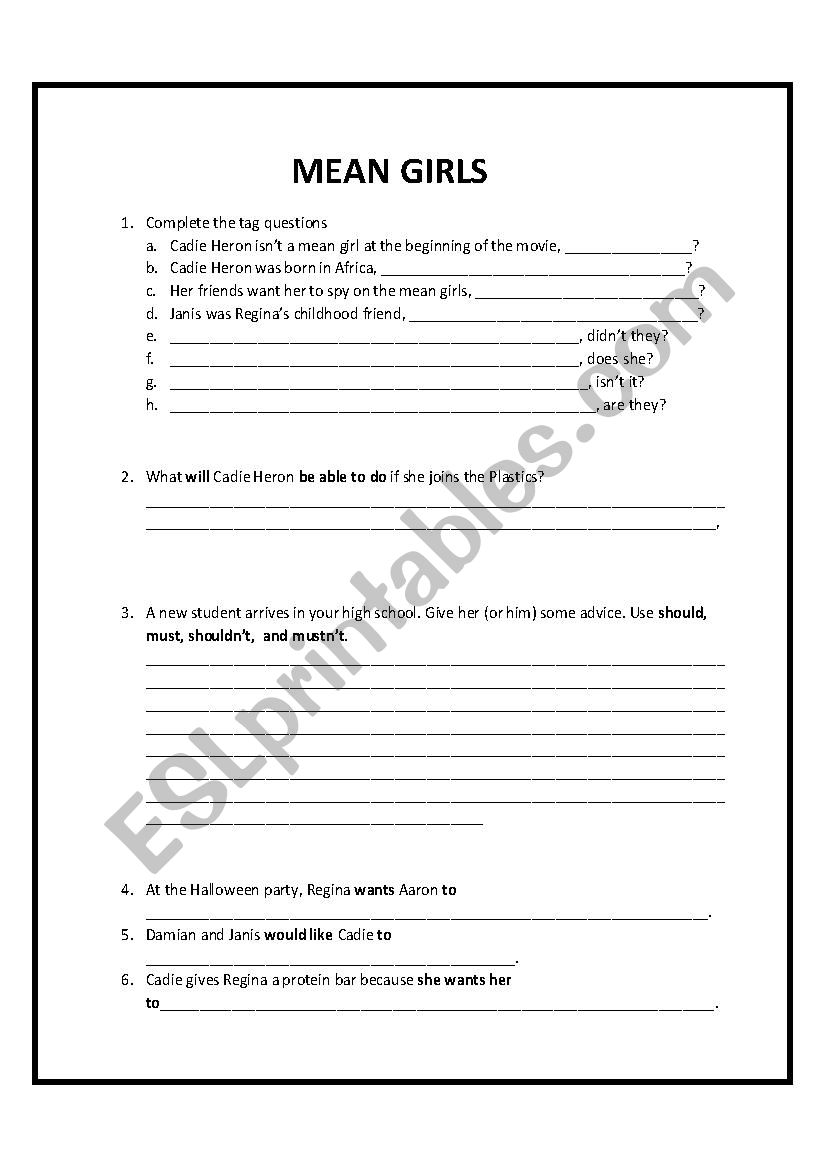 Mean Girls the FILM worksheet