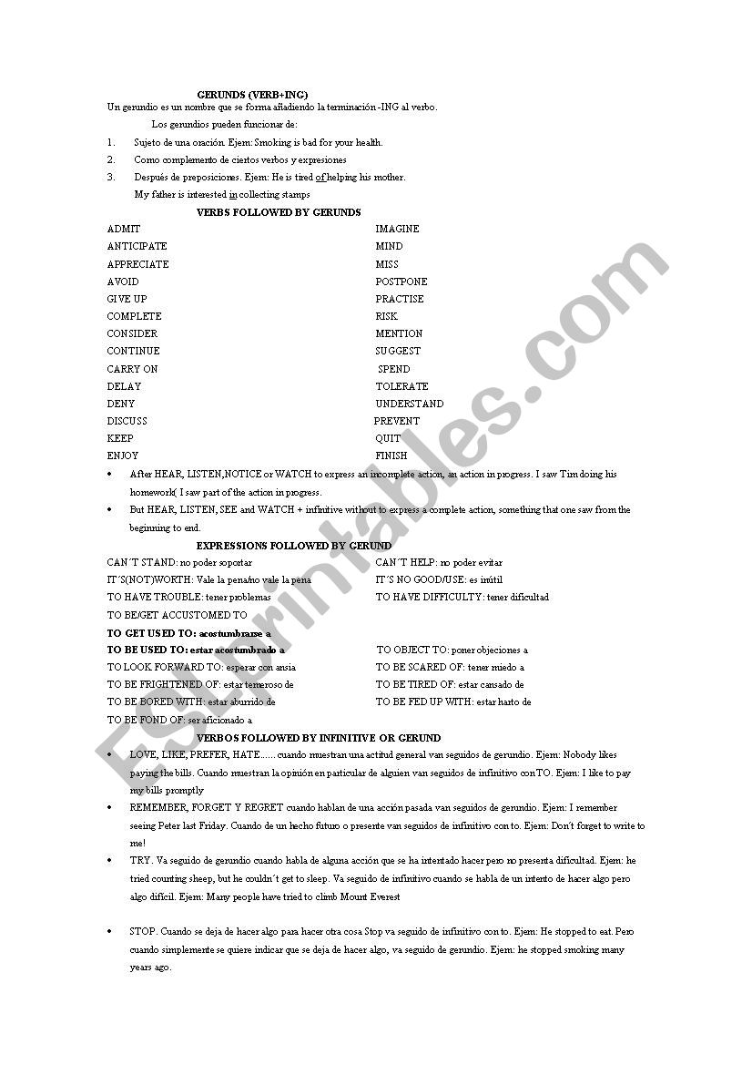 GERUNDS AND INFINITIVES worksheet