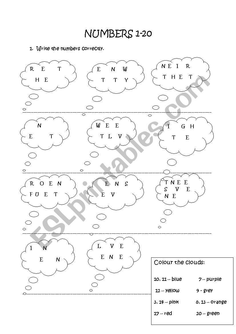 Numbers 1-20 worksheet