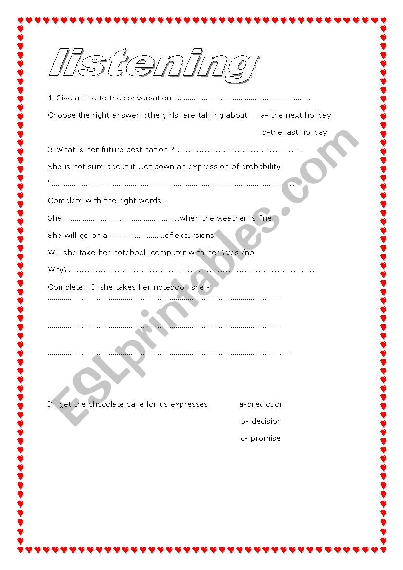 my future holiday worksheet