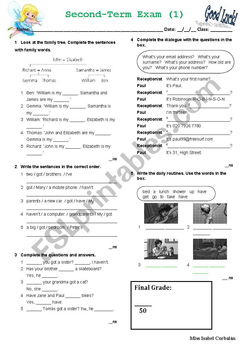 exam on have got and routines worksheet