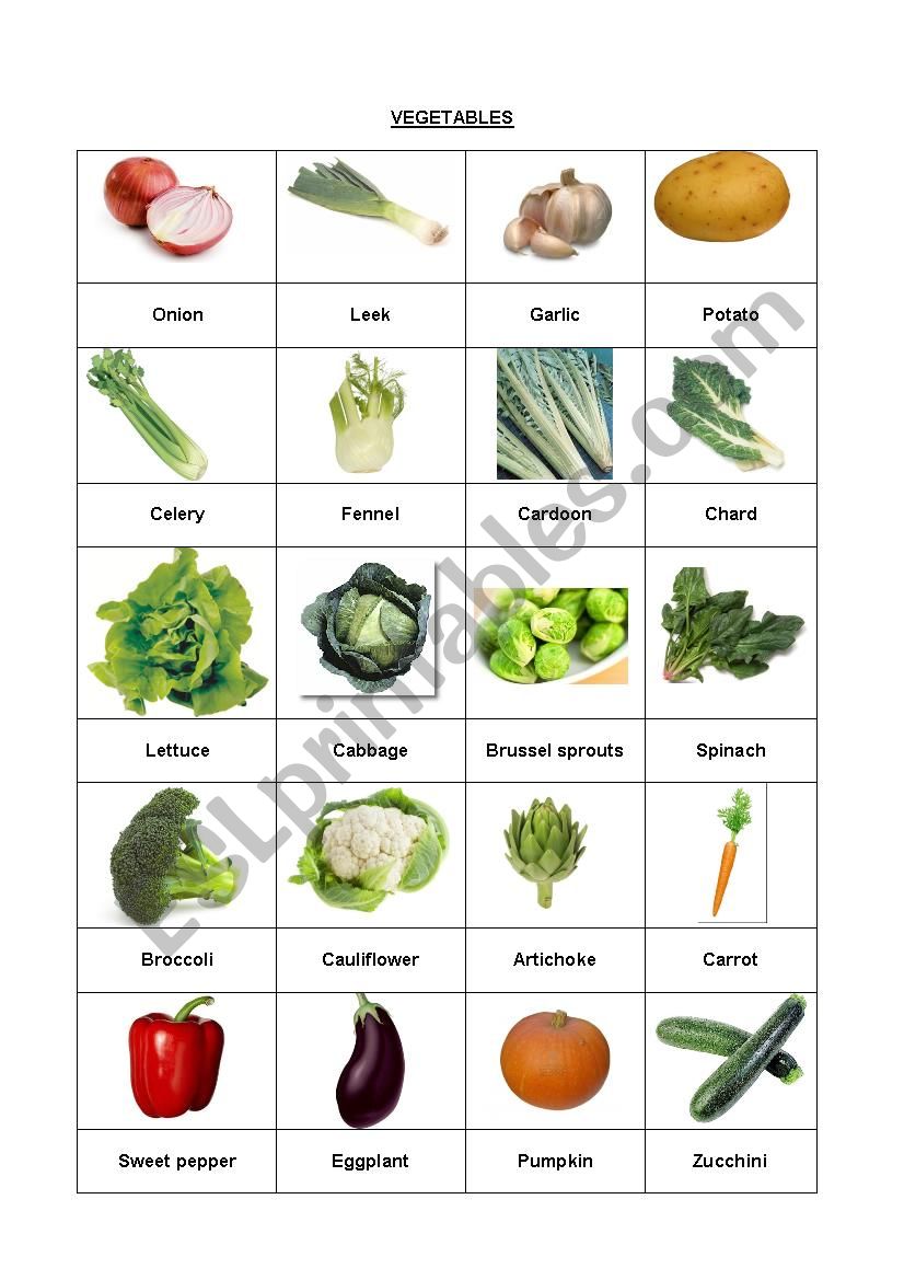 Vegetables worksheet