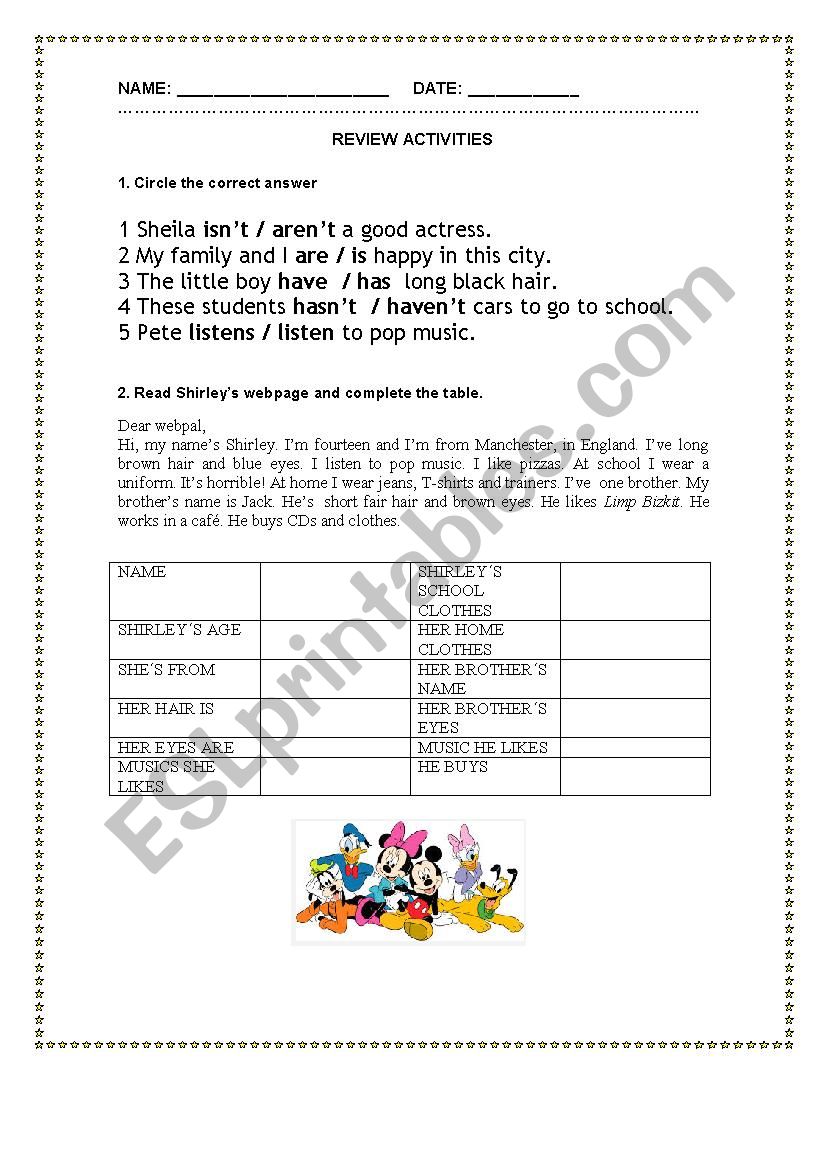 Review for beginers worksheet