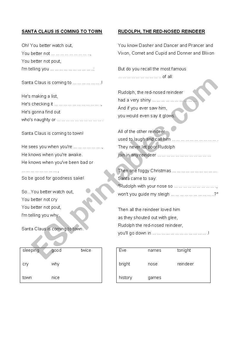 CHRISTMAS CAROLS worksheet