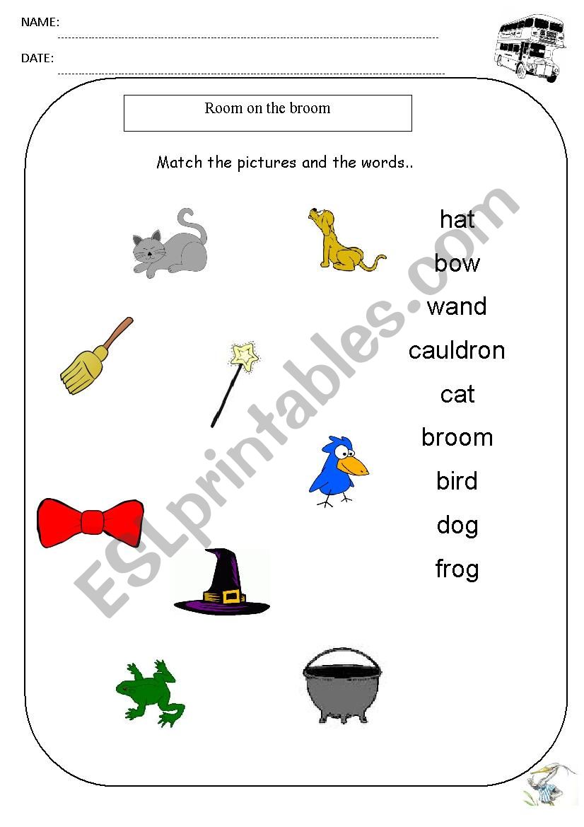 ROOM ON THE BROOM VOCABULARY MATCHING ACTIVITY