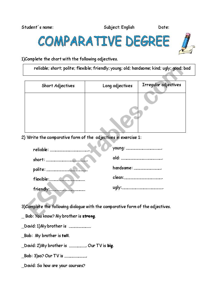 Comparative degree worksheet