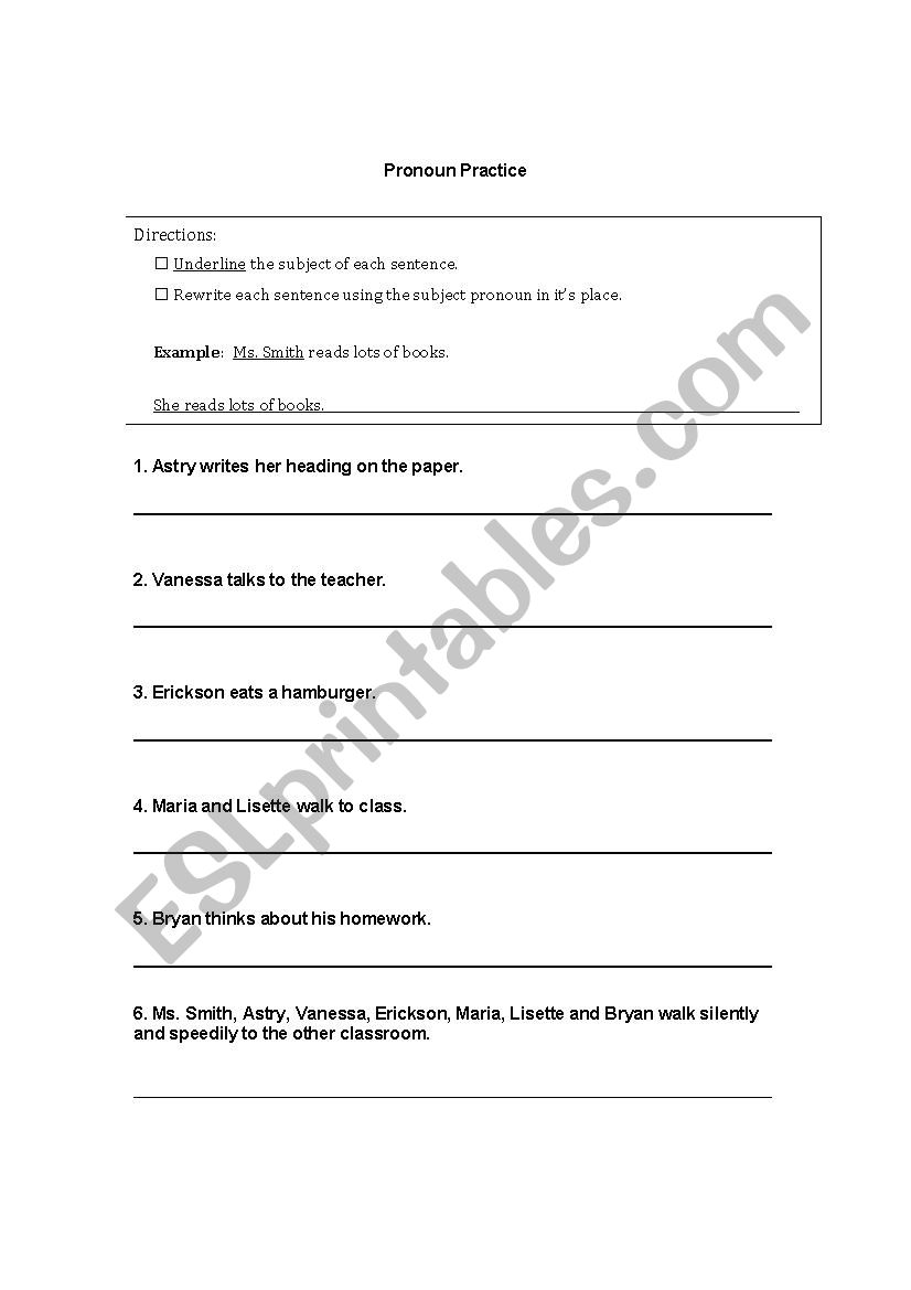 Pronoun Practice worksheet