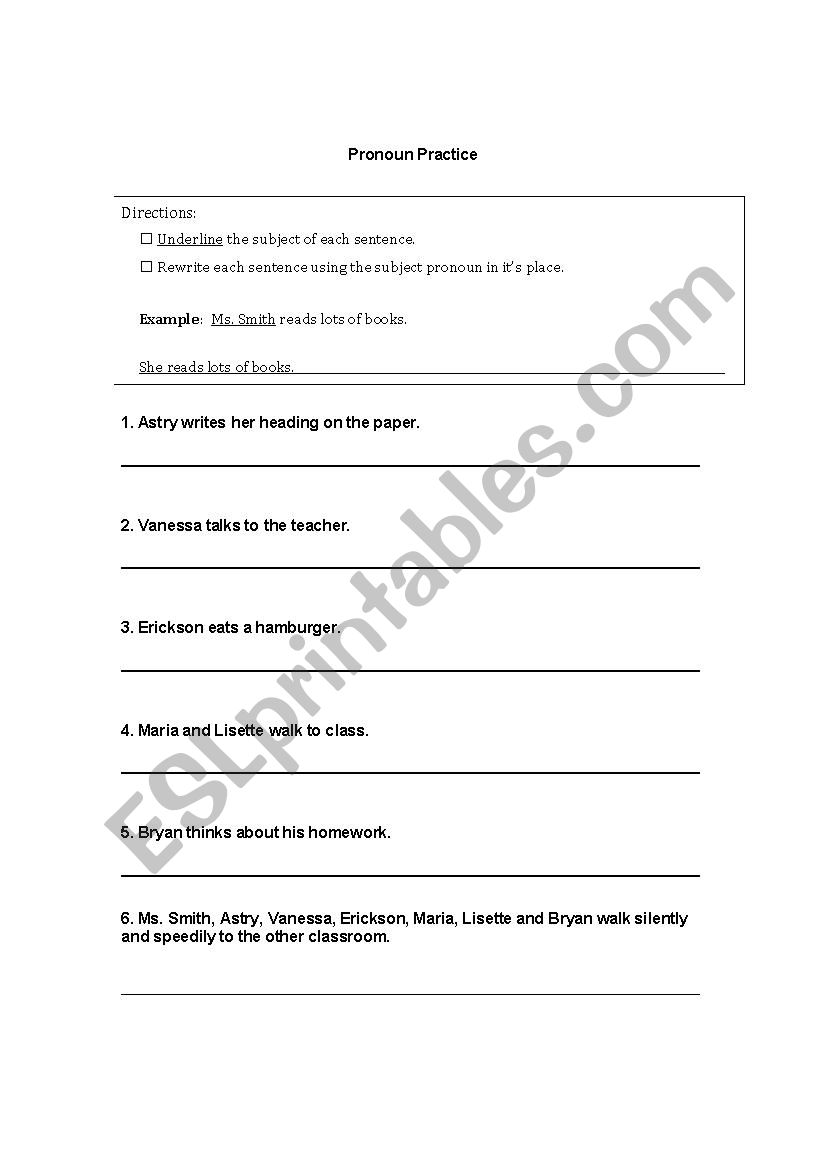 Pronoun Practice worksheet