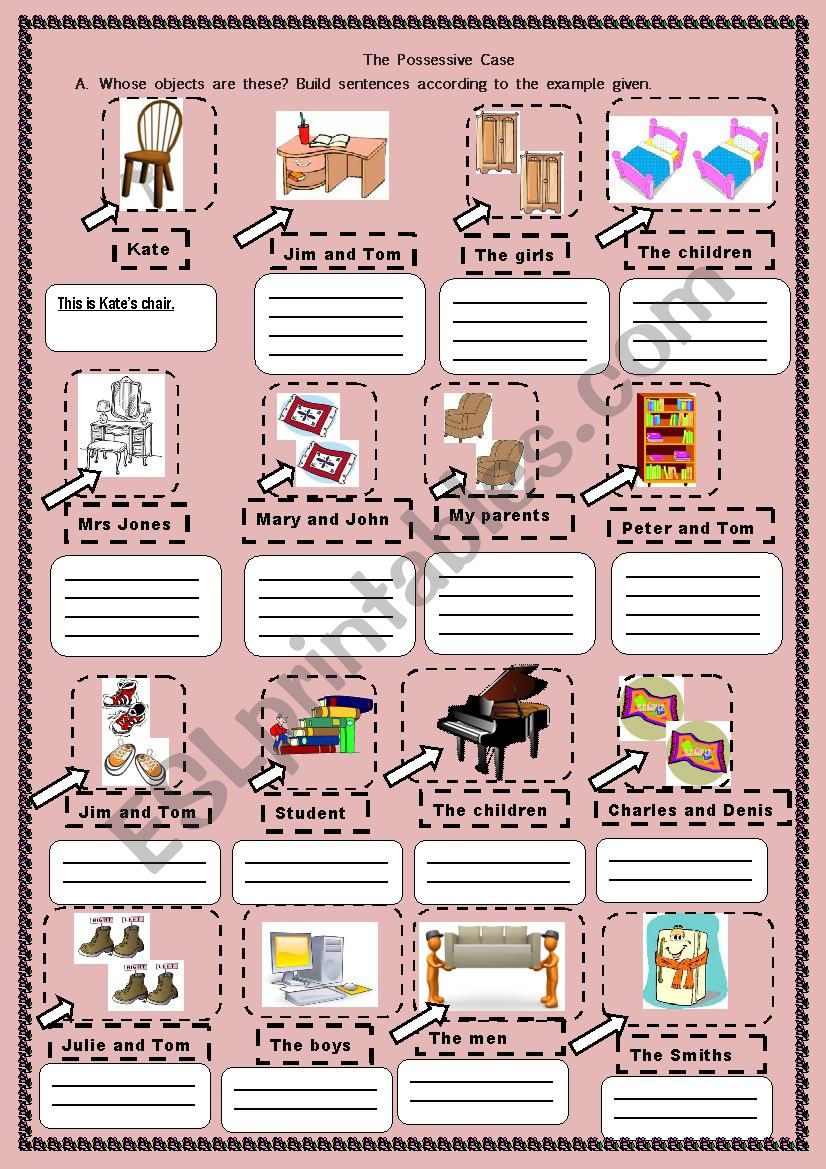 Possessive case, furniture and demonstrative pronouns