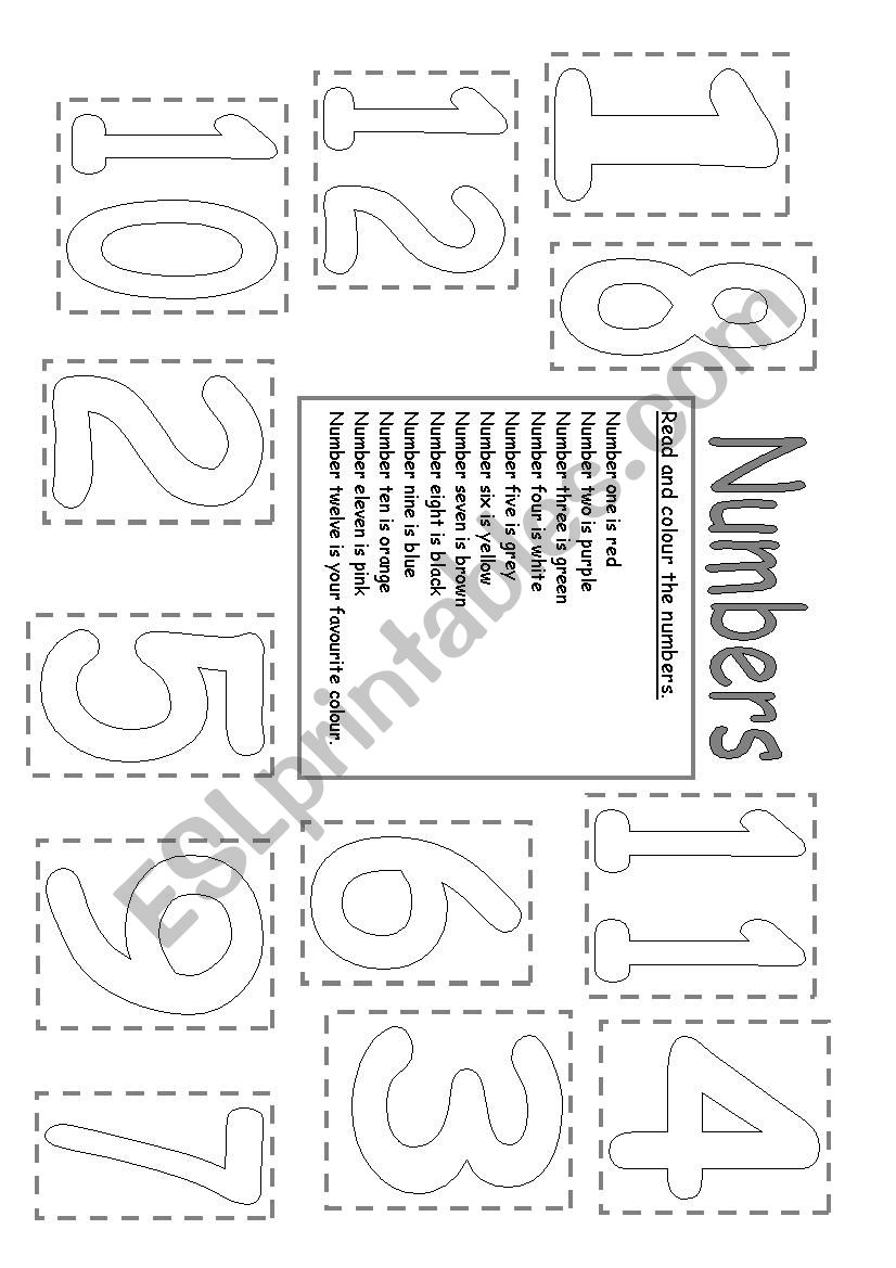 Numbers 1 to 12 and colours worksheet