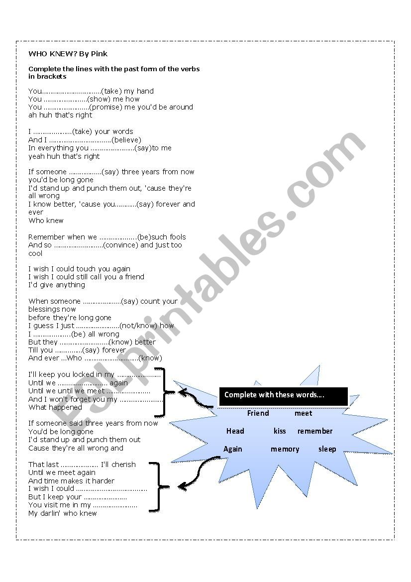 Who knew worksheet