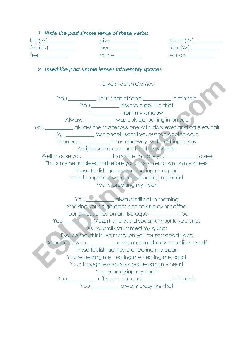 Song: Foolish Games (Jewel) 2 worksheet