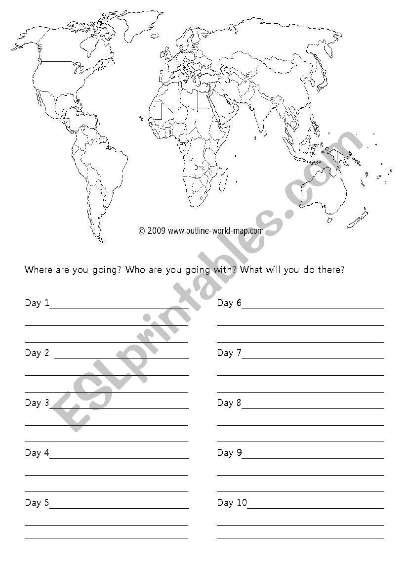 World Map Travel Journal worksheet