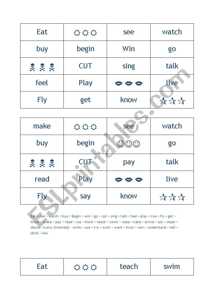 Past simple bingo worksheet
