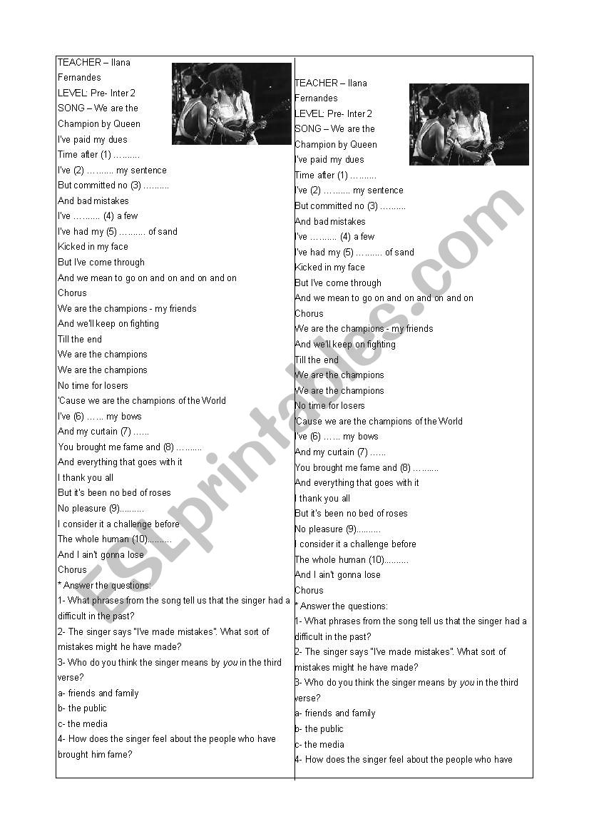 Present Perfect Song Activity worksheet
