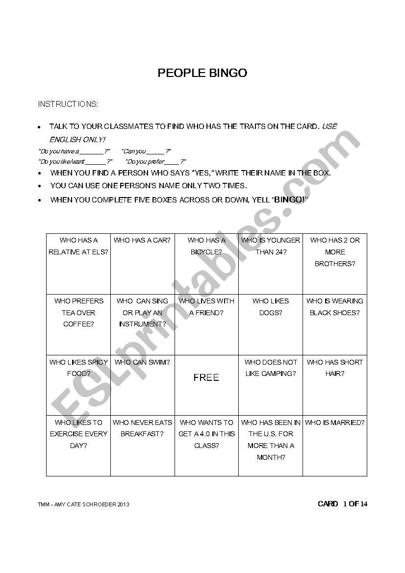 Icebreaker Activity: People Bingo