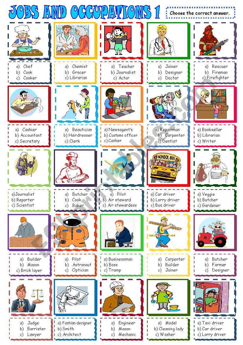 Jobs and occpations :multiple choice 1