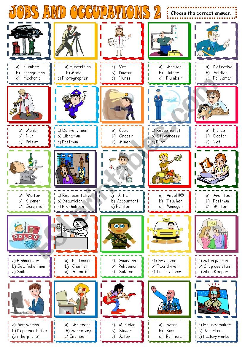 Jobs and occpations :multiple choice 2