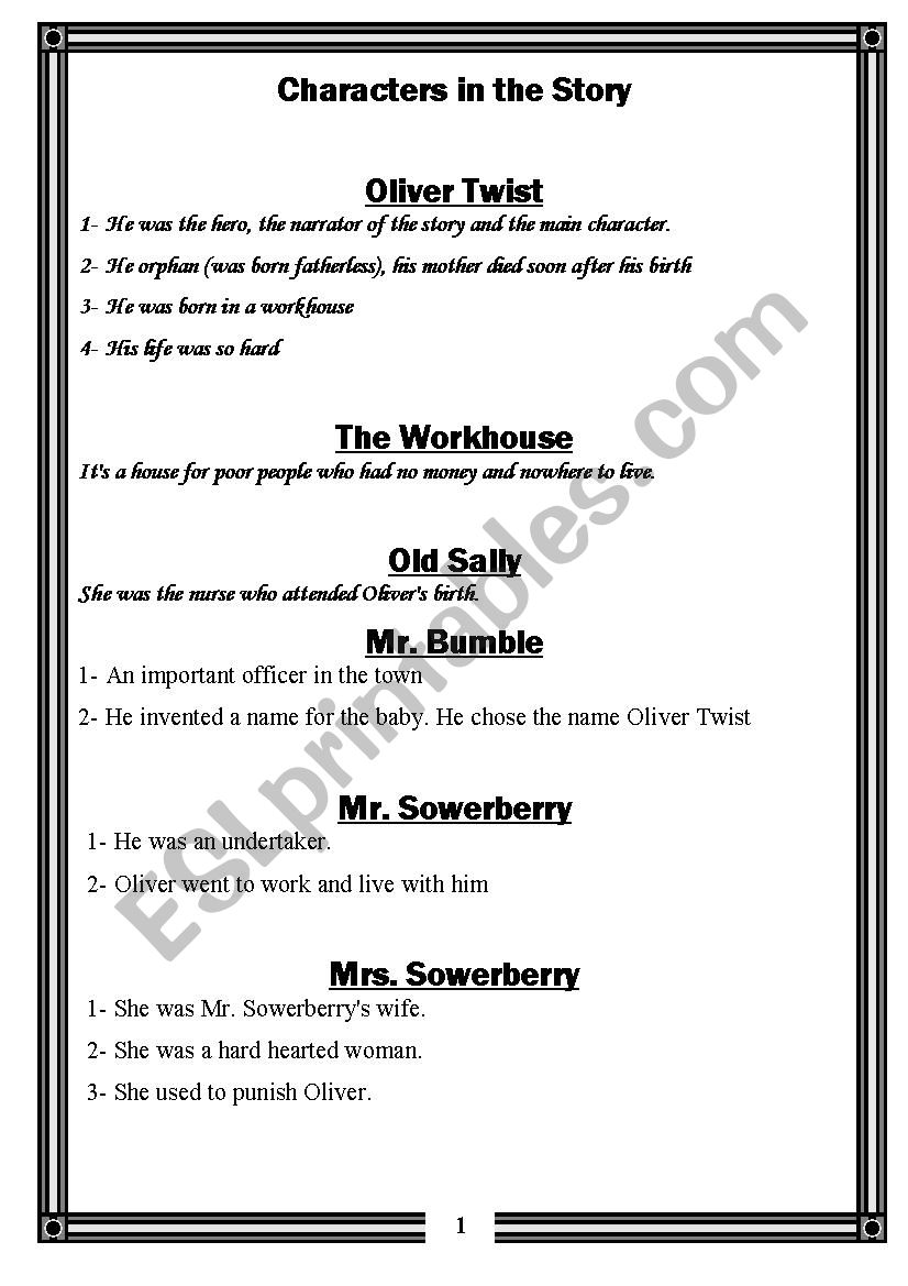 oliver twist worksheet