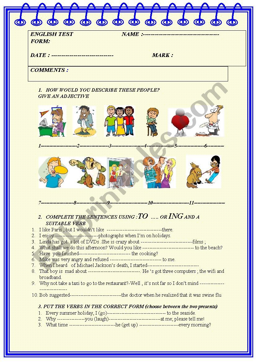 Multi purpose test for intermediate students