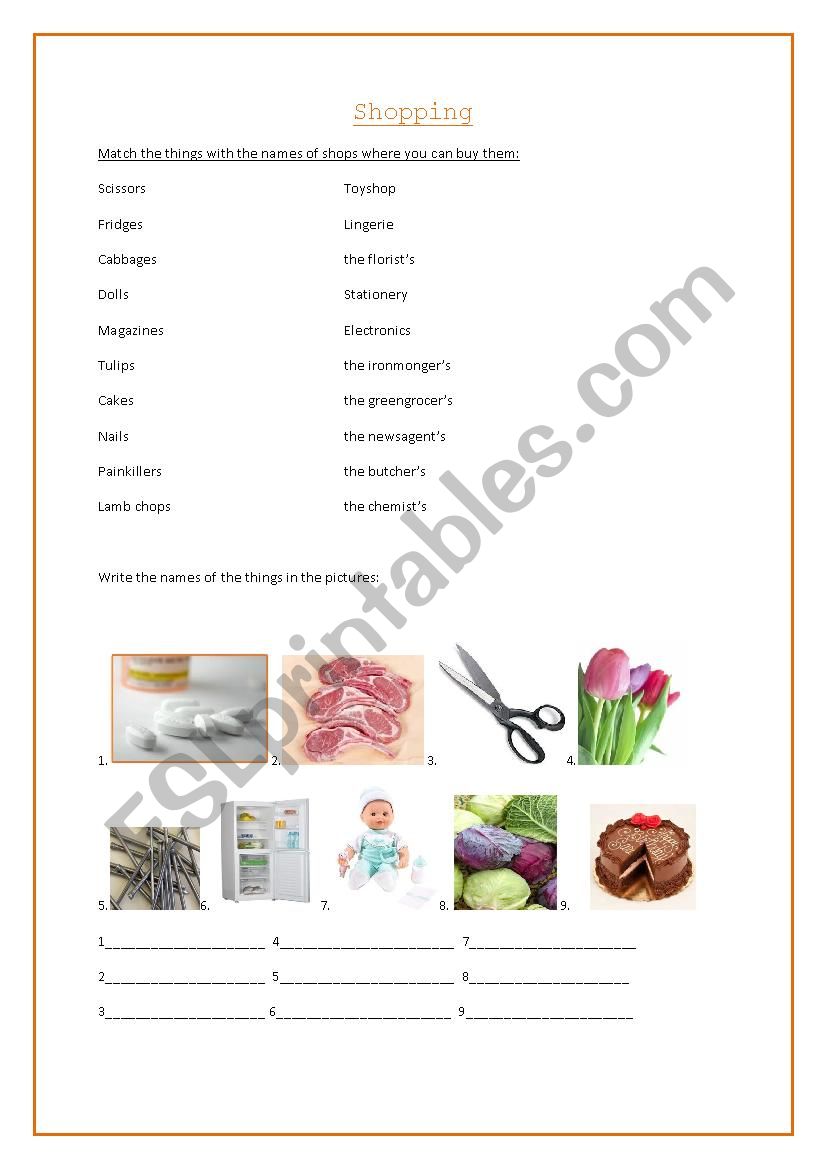 Shopping worksheet