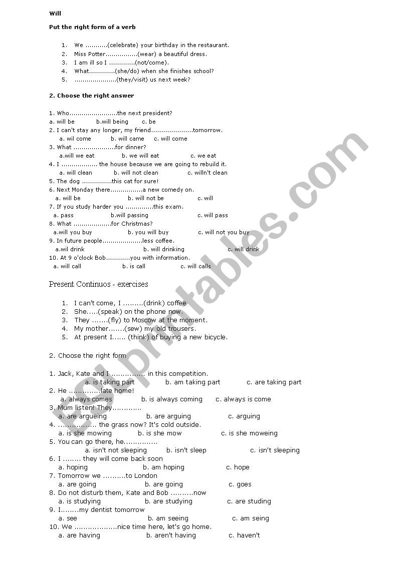 Future forms worksheet