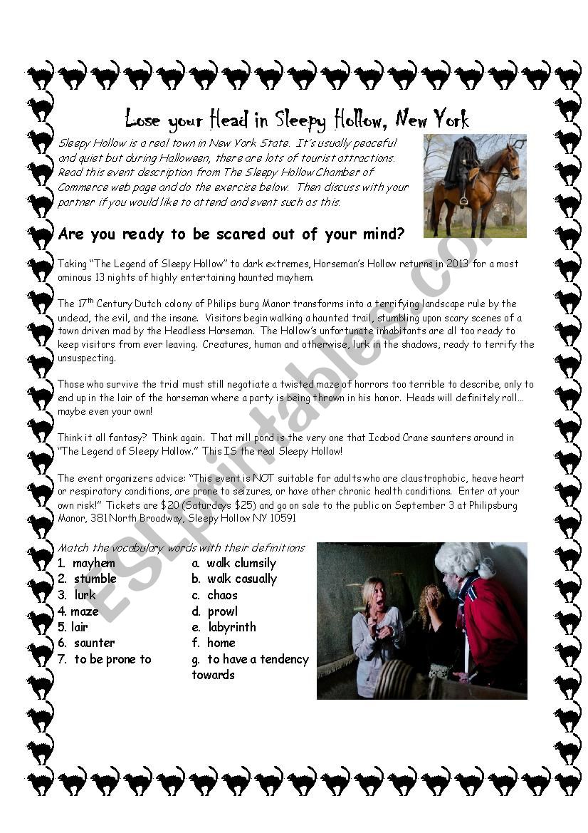 Sleepy Hollow Halloween Event worksheet