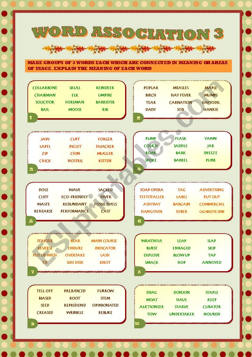 WORD ASSOCIATION 3 worksheet