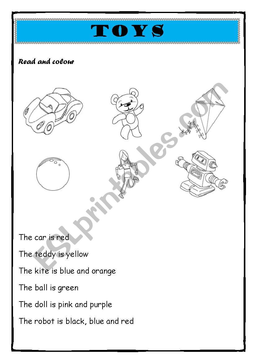 Toys and colours worksheet