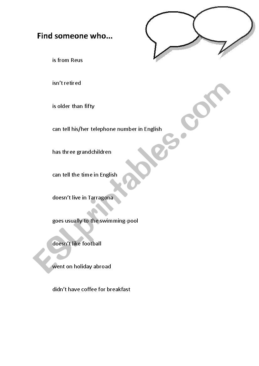Find someone who... worksheet