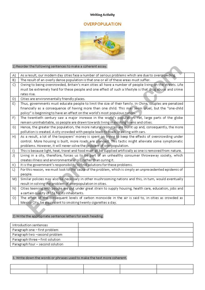 Writing activity - Overpopulation