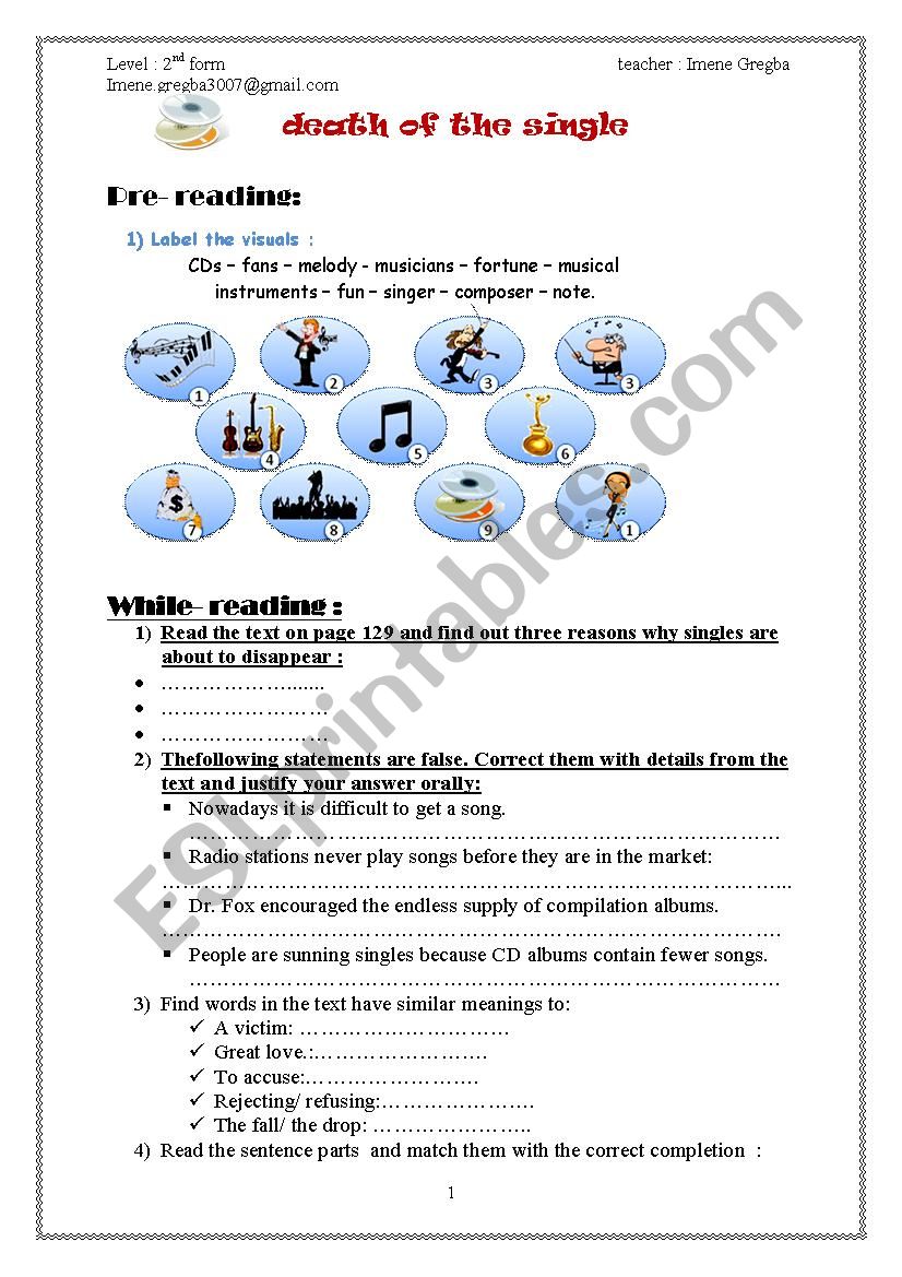 death of the single worksheet