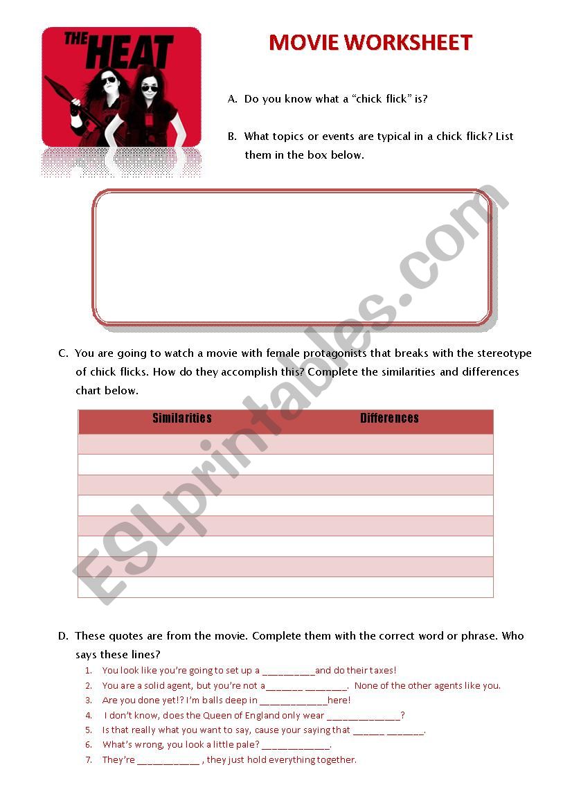 THE HEAT - movie worksheet worksheet