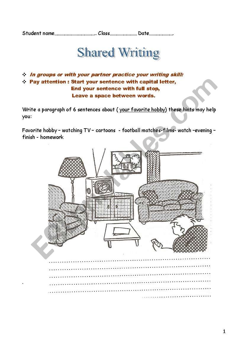 My favourite hobby worksheet