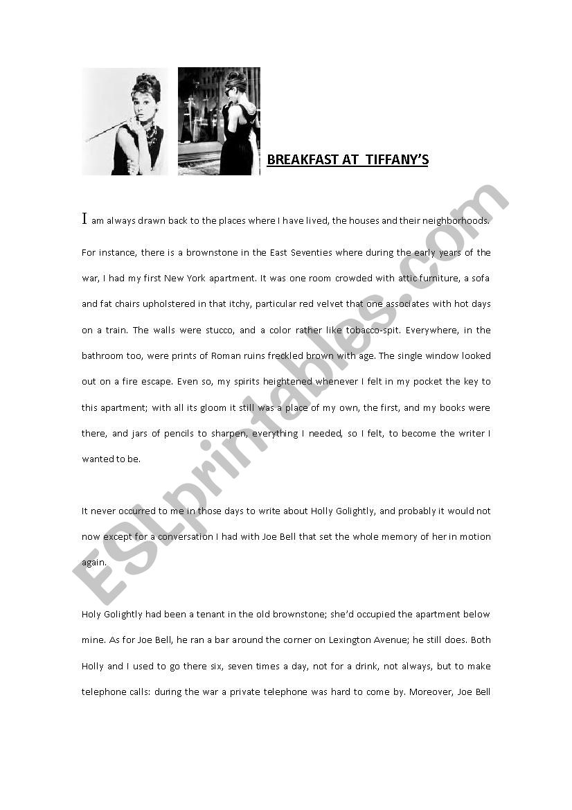 Breakfast at Tiffanys worksheet