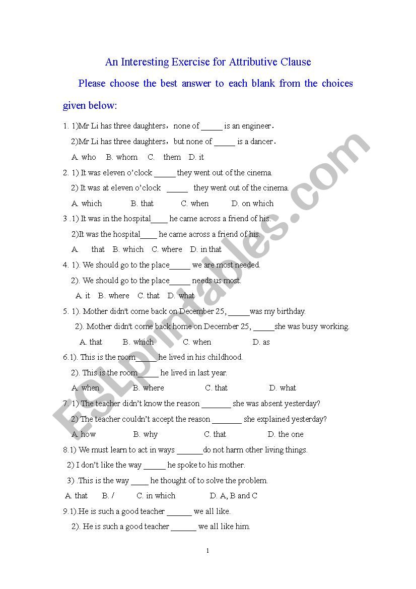 An Interesting Exercise for Attributive Clause