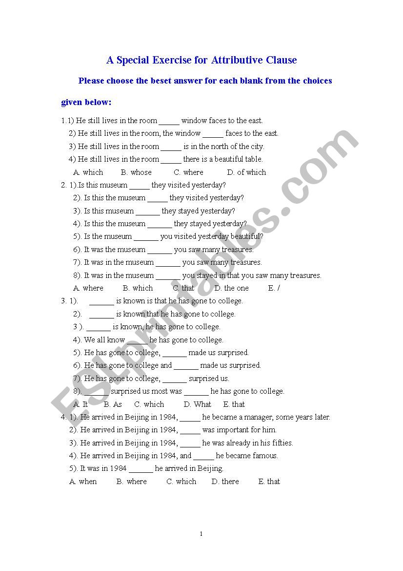 A Special Exercise for Attributive Clause