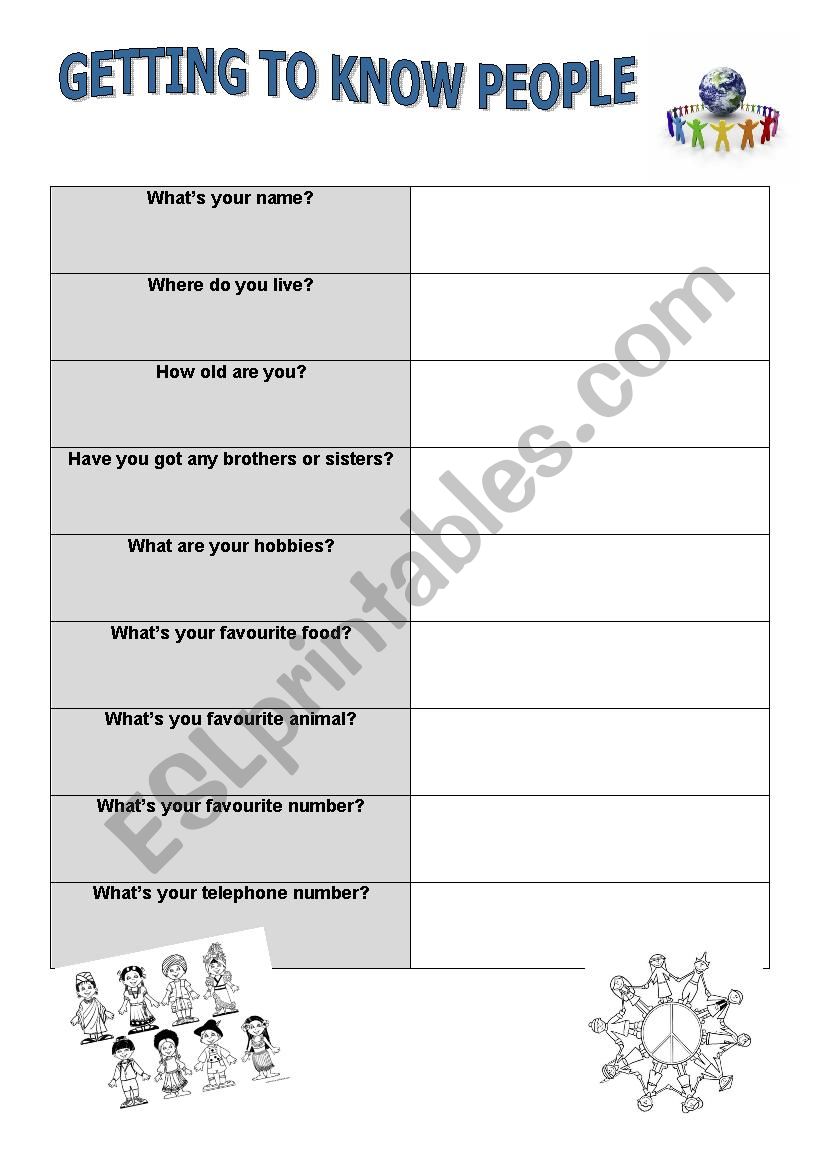 Getting to know each other worksheet