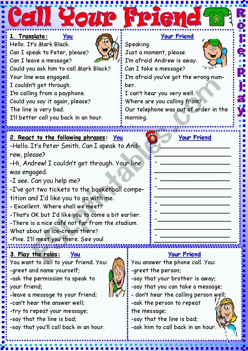 Can your friends speak english. Friends ESL. Phone Call задание по английскому. My friend топик по английскому. Friendship Worksheets.