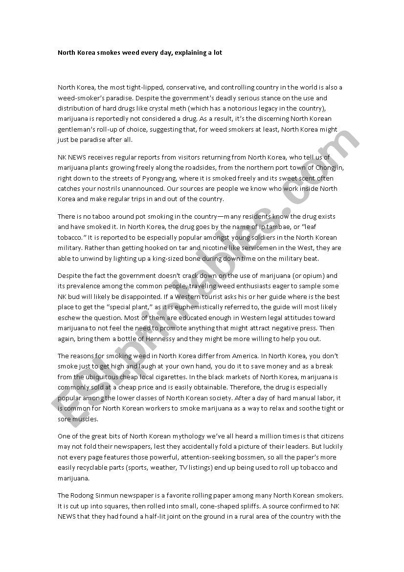 North Koreans smoking weed worksheet