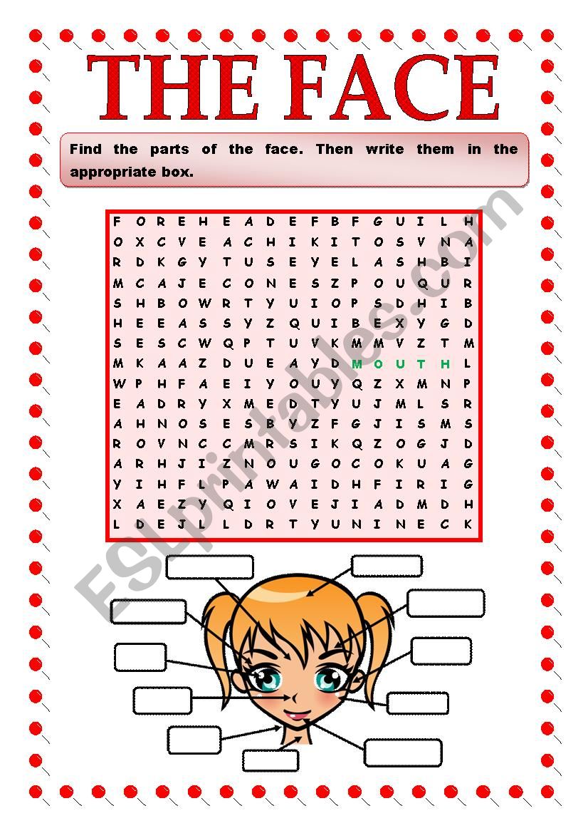 THE FACE-WORDSEARCH worksheet